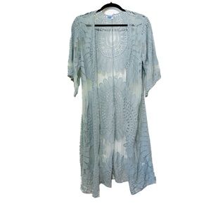 Rebellion Again Teal Lace Duster Kimono Cardigan Beach Cover Up Boho Sz Large